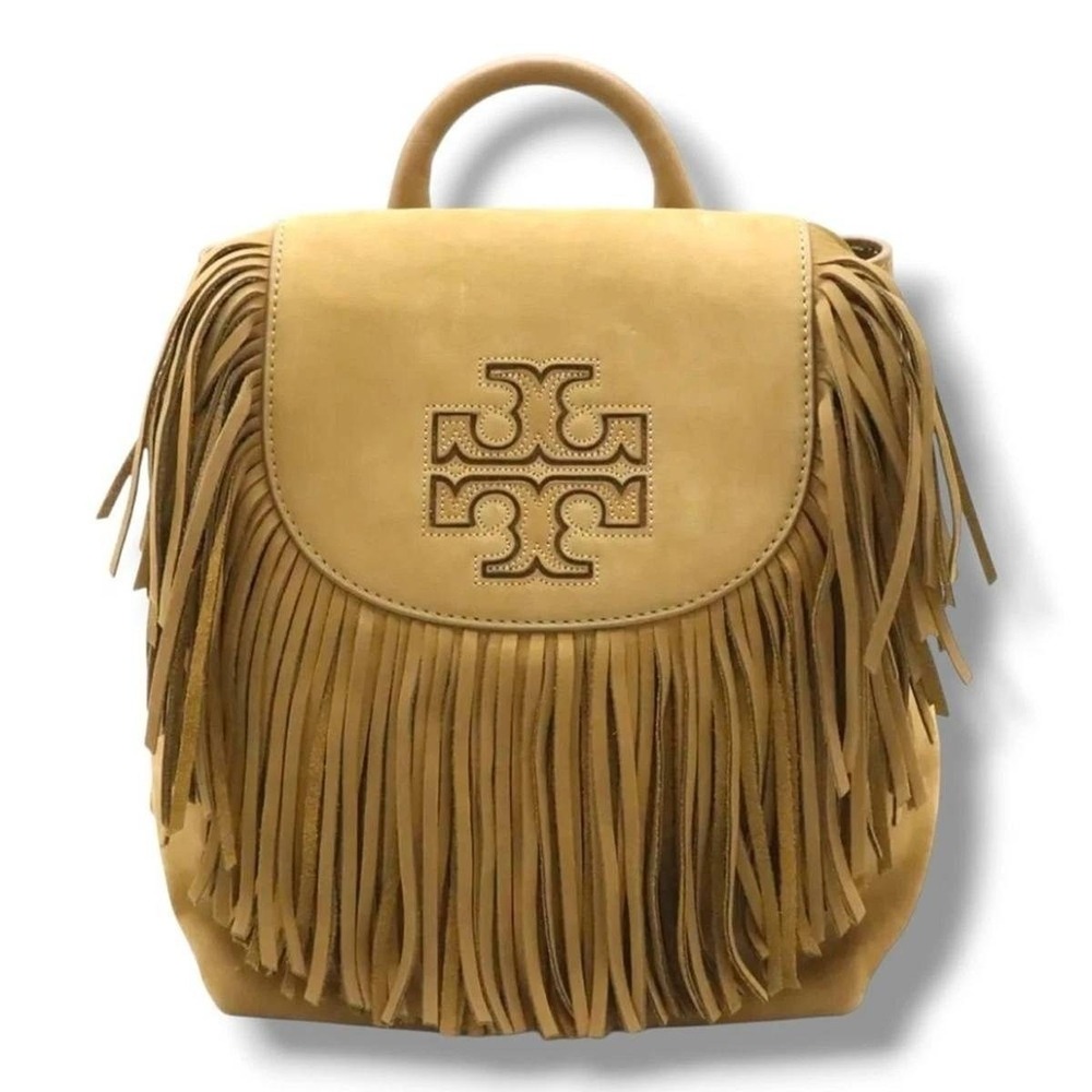 Tory Burch Harper Fringe Mini Backpack Otter Brown Nubuck Leather 34231 NWT